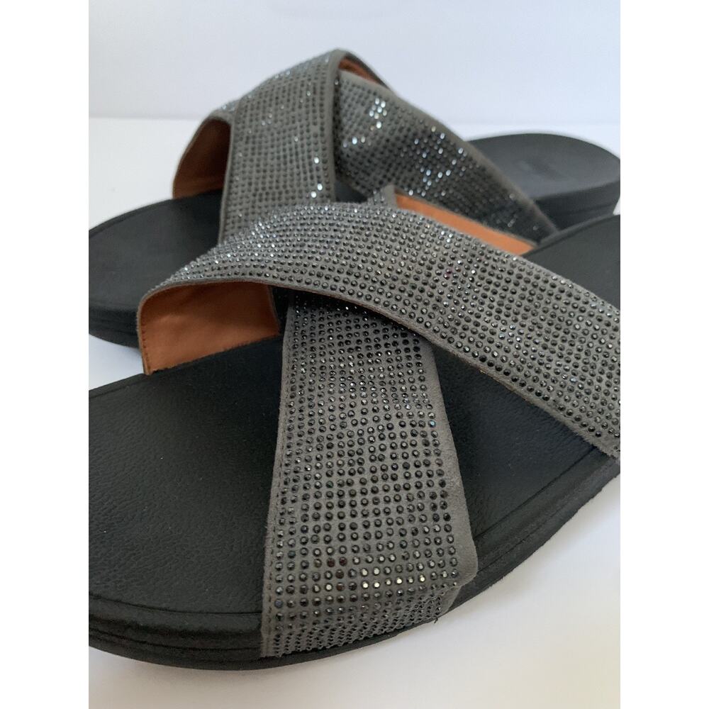 Fitflop Lulu Glitter Crystal Cross Sandals Wedge Sparkle Slides Sz 11